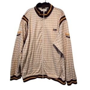 Vtg 90s Y2K Exsto Full Zip Plaid Track Jacket Men 3XL Tan Houndstooth Streetwear